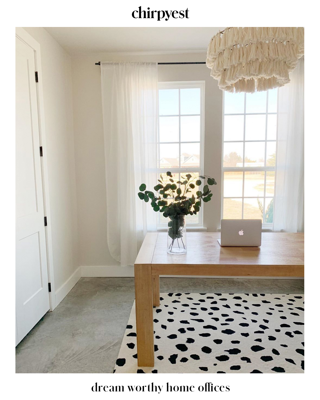 Dream Worthy Home offices minimal look with a black and white patterned rug